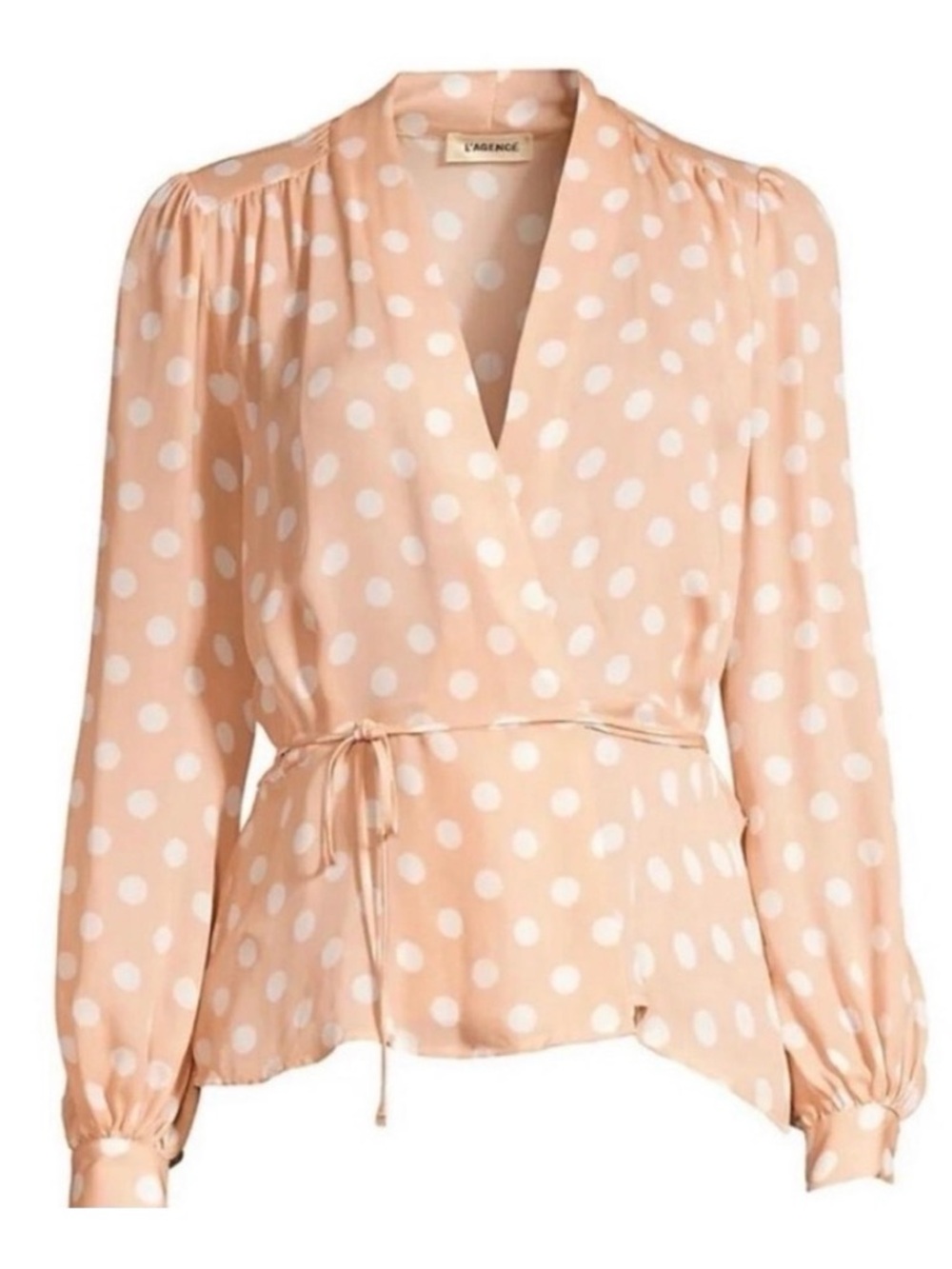 L'AGENCE Blush Polka Dot Wrap Blouse